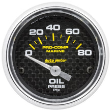 Load image into Gallery viewer, AutoMeter Marine Carbon Fiber 2-1/16in 80 PSI Electric Oil Pressure Gauge (200744-40)