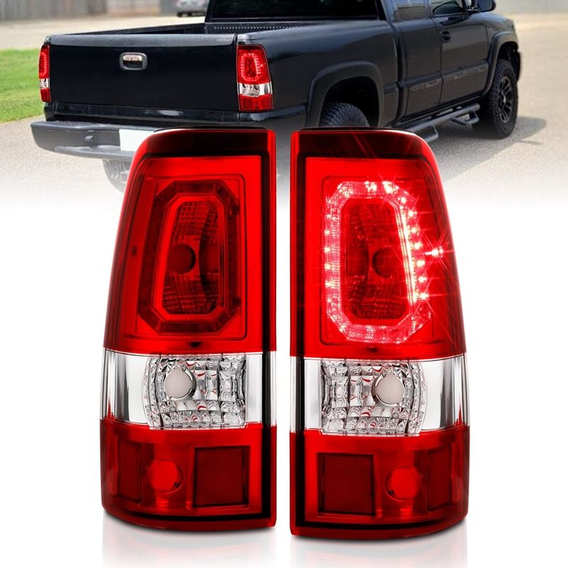 ANZO USA Tail Light Assembly, LED, Red/Clear Lens, Chrome Housing, Pair, (311326)