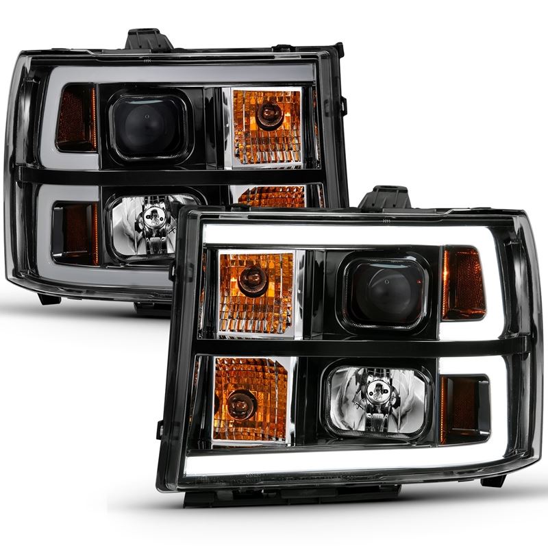 ANZO USA Projector Headlight Set, Clear Lens, Black w/Amber Housing, Pair, w/Plank Style Design (111482)