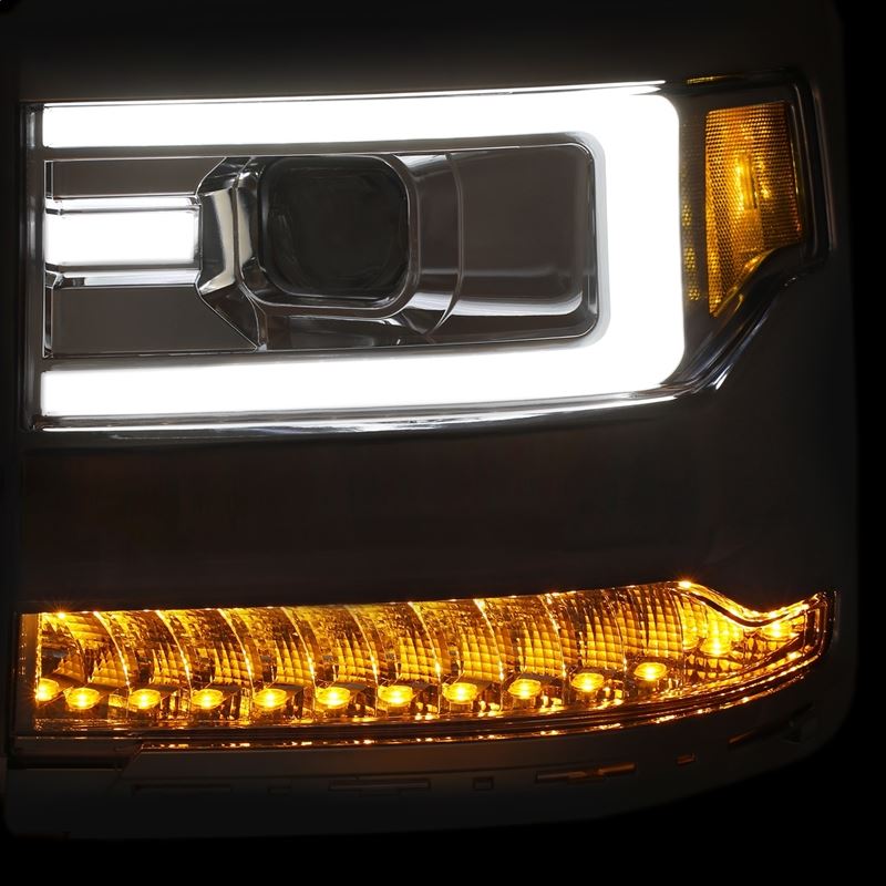 ANZO USA 16+ Chevy Silverado 1500 Projector Headlights Plank Style Chrome w/Amber/Sequential Turn Signal 1113 (111376)