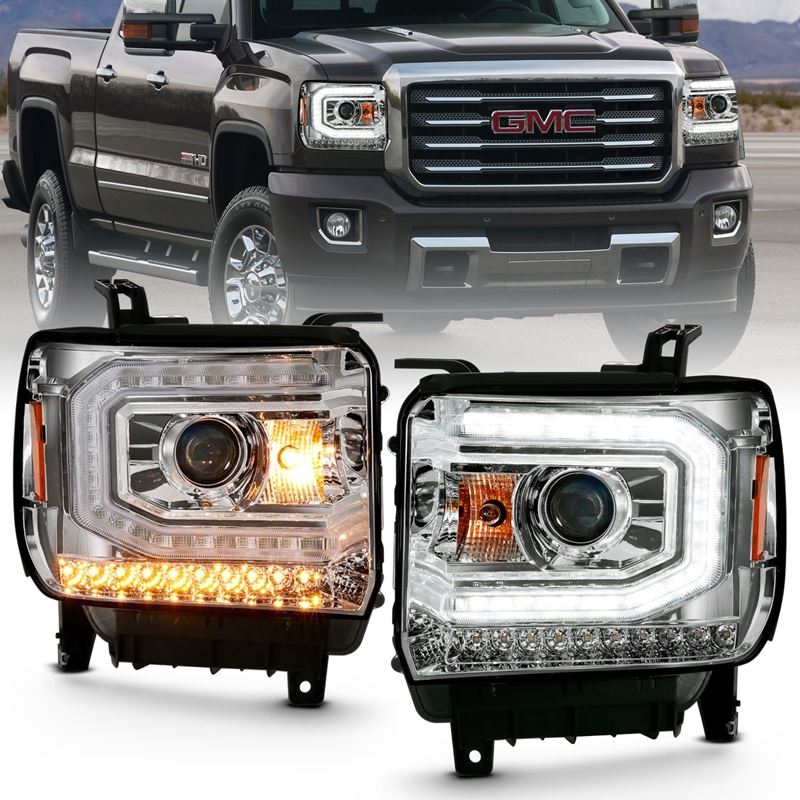 ANZO USA Projector Headlight Set, w/Plank Style Design, Chrome w/Amber Sequential Turn Signal, (111486)