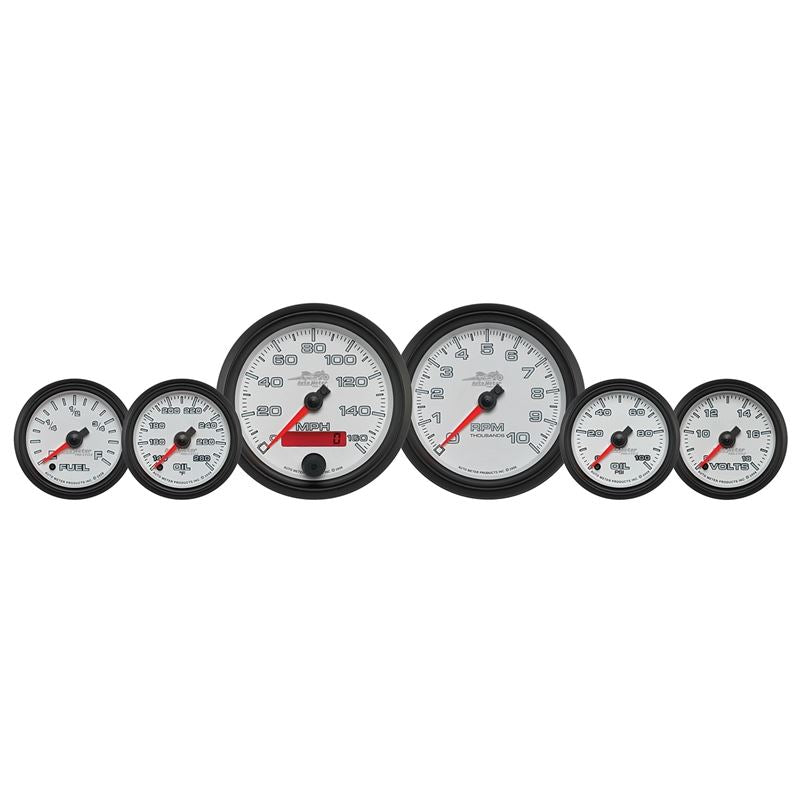 AutoMeter Pro-Cycle Gauge Kit 6 Pc. Kit 3 3/8in and 2 1/16in Bagger White (19501)