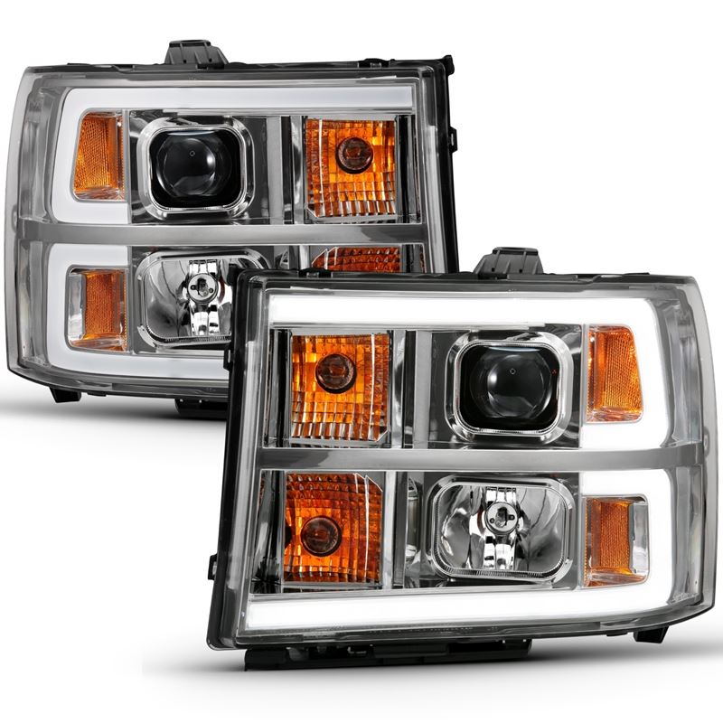 ANZO USA Projector Headlight Set, Clear Lens, Chrome w/Amber Housing, Pair, w/Plank Style Design (111483)