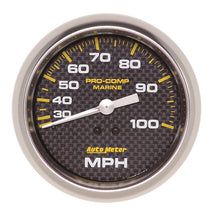 Load image into Gallery viewer, AutoMeter Marine Carbon Fiber 3-3/8in 100 MPH Mechanical Speedometer Gauge (200754-40)