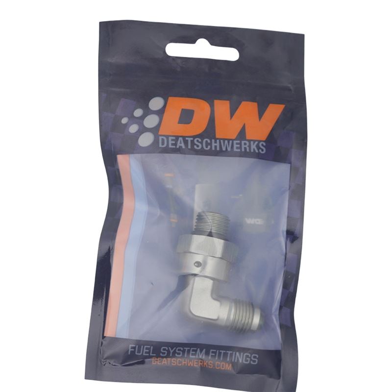 DeatschWerks 6AN ORB Male Swivel to 90-Degree 6AN Male Flare - Anodized DW Titanium (6-02-0414)