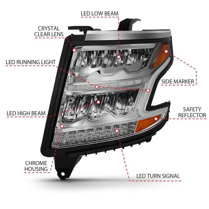 ANZO USA LED Crystal Headlight, w/Plank Style, Chrome Clear w/Sequential Amber, Pair, (111479)