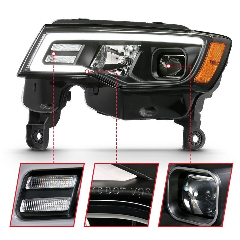 ANZO USA Projector Headlight Set w/Plank Style Switchback Black w/Amber Pair (111418)