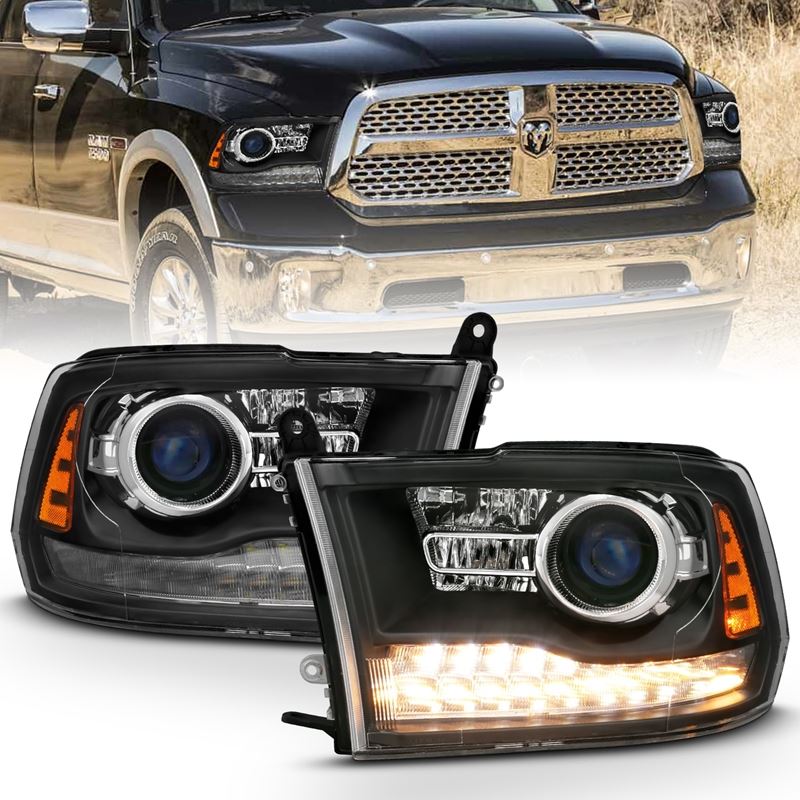 ANZO USA Projector Headlight Set w/Halo, w/Plank Style Switchback, Matte Black, Pair, OE Style, (111489)