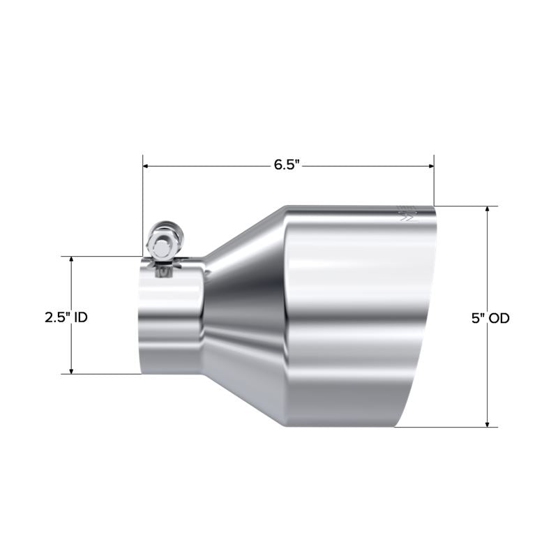 MBRP Exhaust Tip. 5in. OD Out. 2.5in. ID. 6.5in Length. Single Wall. T304 (T5190)