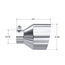 Load image into Gallery viewer, MBRP Exhaust Tip. 5in. OD Out. 2.5in. ID. 6.5in Length. Single Wall. T304 (T5190)