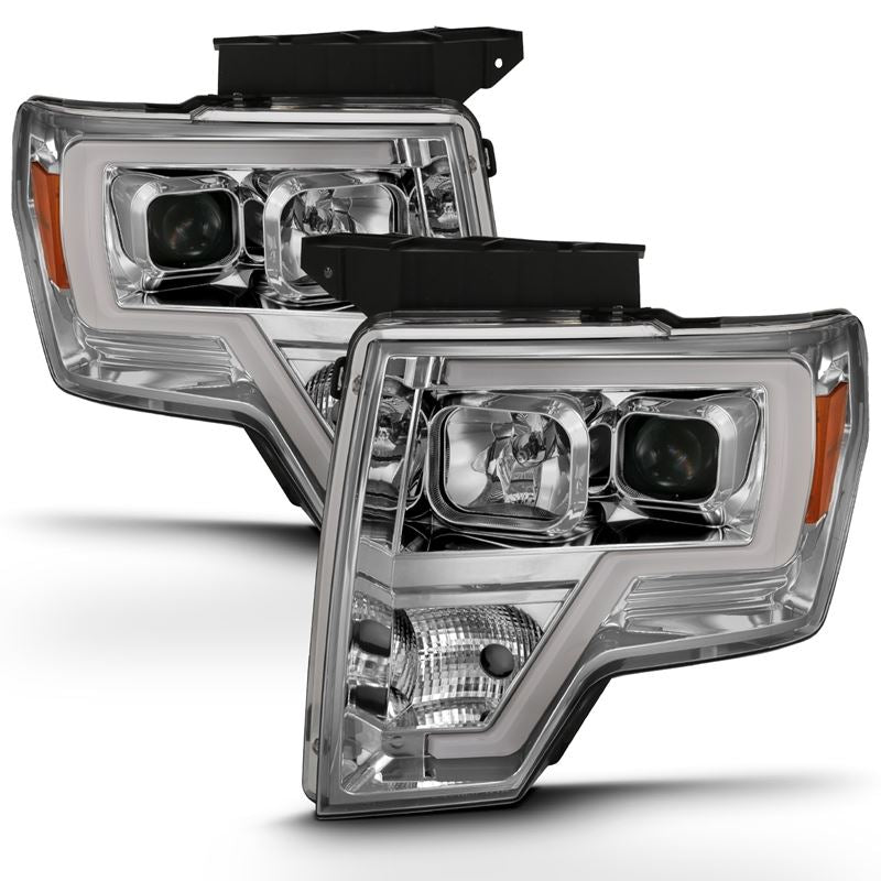 ANZO USA Projector Headlight Set, Clear Lens, Chrome w/Amber Housing, Pair, w/Plank Style Design (111444)