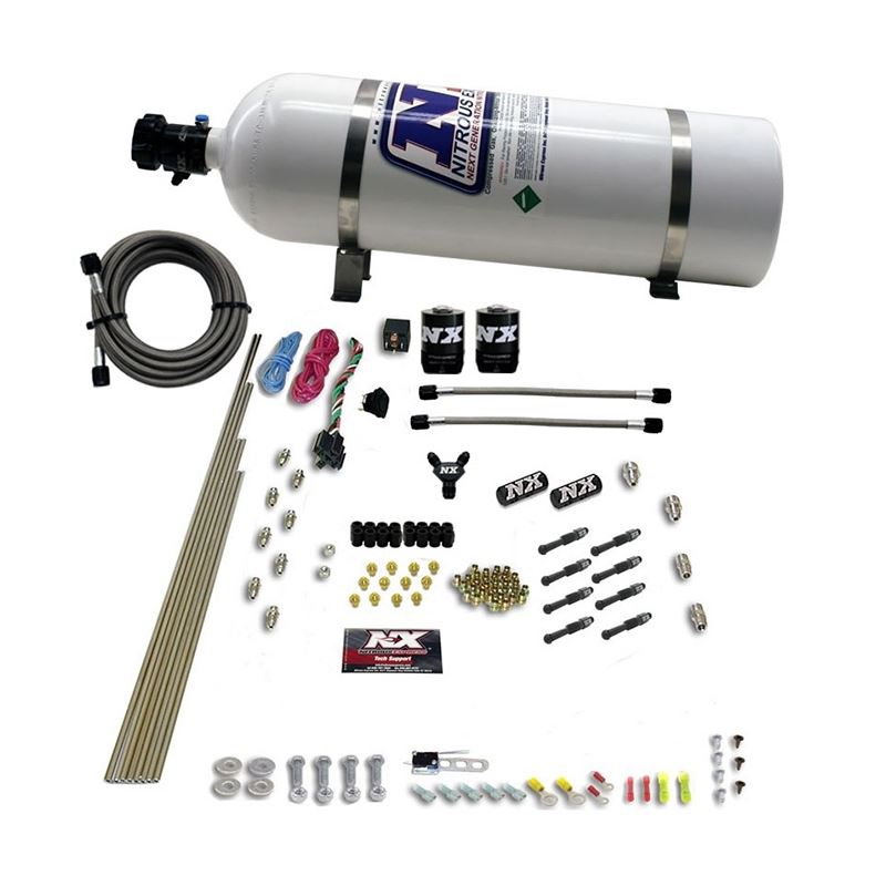 Nitrous Express 8 Cyl Dry Direct Port 2 Solenoids Nitrous Kit (200-600HP) w/15lb Bottle (93006-15)