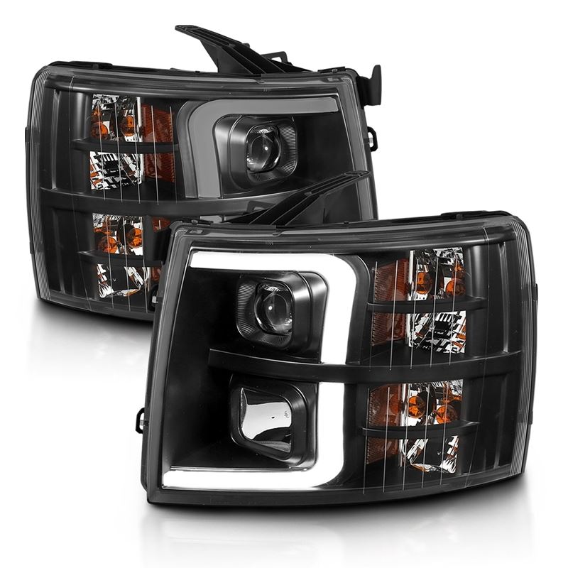 ANZO USA Projector Headlight Set, Clear Lens, Black w/Amber Housing, Pair, w/Plank Style Design (111480)