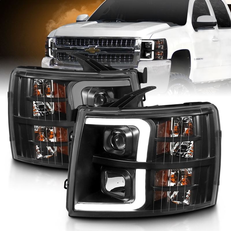 ANZO USA Projector Headlight Set, Clear Lens, Black w/Amber Housing, Pair, w/Plank Style Design (111480)