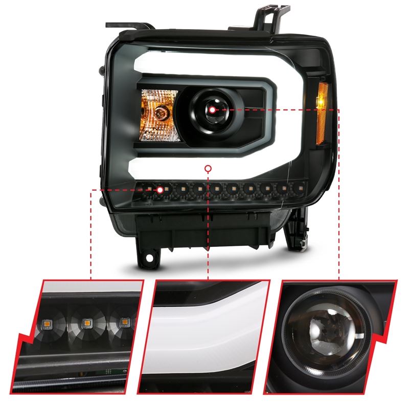 ANZO USA Projector Headlight Set, w/Plank Style Switchback, Black, Pair, (111487)