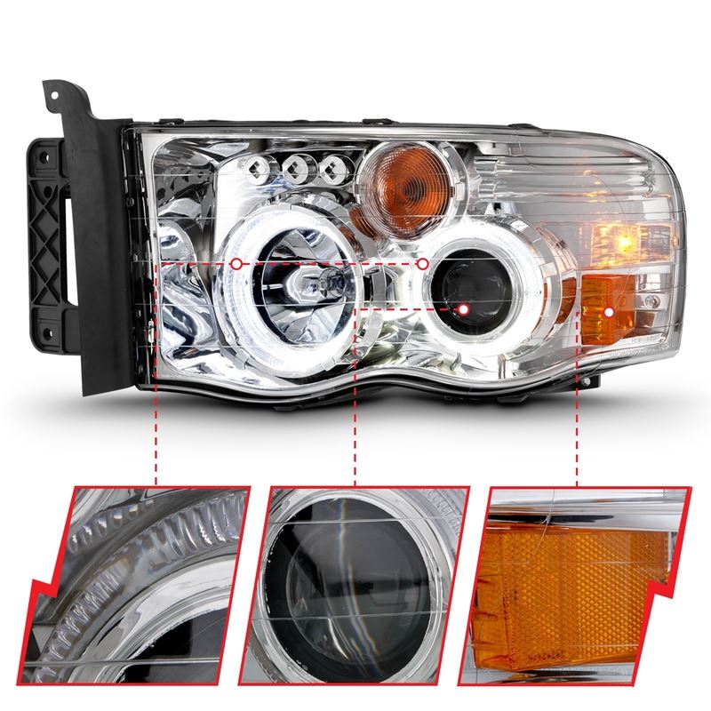 ANZO USA Projector Headlight Set w/Halo, Clear/Amber Lens, Chrome, Pair, (111491)