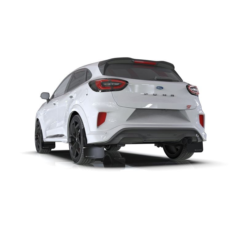 Rally Armor Black Mud Flap/White Logo for 2020-22 Ford Puma ST (MF86-UR-BLK-WH)