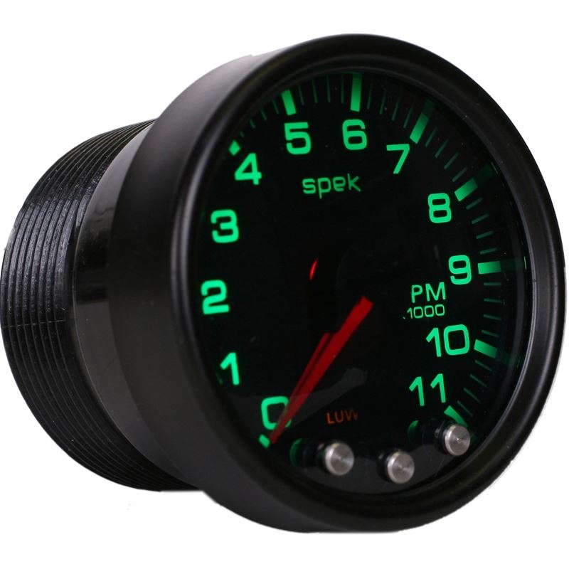 AutoMeter Spek-Pro Gauge Tach 2 1/16in 11K Rpm W/ Shift Light and Peak Mem Blk/Smoke/Blk (P33652)