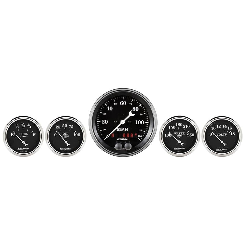 AutoMeter Auto Meter Gauge Kit 5 pc. 3 3/8in and 2 1/16in GPS Speedometer Old Tyme Black (1750)