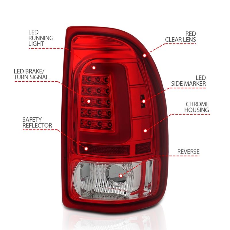 ANZO USA Tail Light Assembly, LED, Red Lens, Chrome Housing, Pair, (311349)