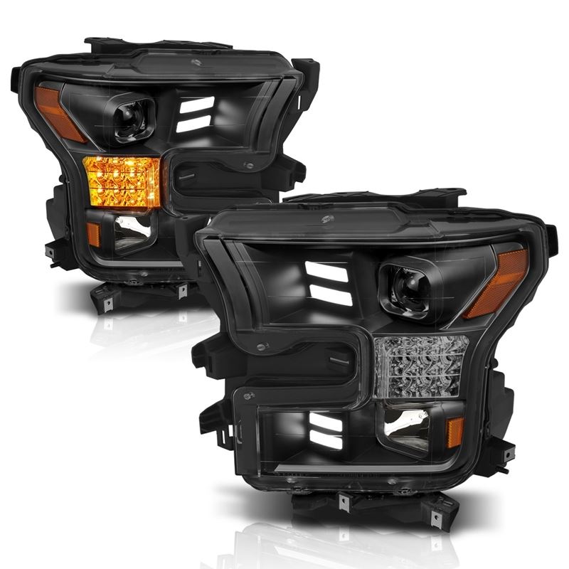 ANZO USA Projector Headlights w/Plank Style Design, Black w/Amber Sequential Turn Signal (111408)