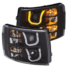 Load image into Gallery viewer, ANZO USA 2007-2013 Chevrolet Silverado 1500/2500 Projector Headlights w/ U-Bar Switchback Black w/ Amber 1113 (111384)