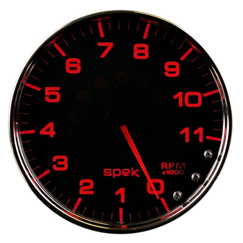 AutoMeter Spek-Pro Gauge Tachometer 5in 11K Rpm W/Shift Light and Peak Mem Black/Chrome (P23931)