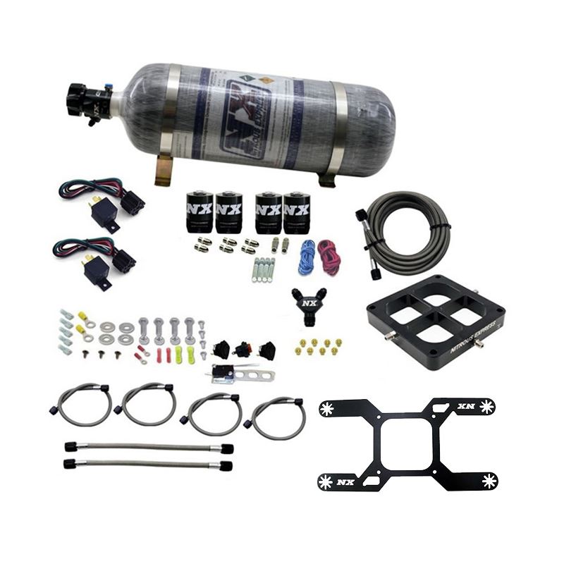 Nitrous Express Dry, Quad Stage Billet Crossbar Plate System 100-2000HP (4500Flange) W/12Lb Bottle (66447-12)