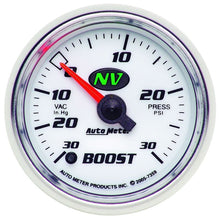 Load image into Gallery viewer, AutoMeter NV 52.4mm Full Sweep Electronic 30 In Hg/30 PSI Vacuum / Boost Gauge (7359)