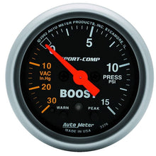 Load image into Gallery viewer, AutoMeter Sport-Comp 52mm Electronic Full Sweep 30 In Hg.-Vac./15 PSI Boost Gauge (3376)