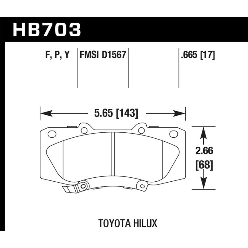 Hawk Performance HPS Disc Brake Pad for 2005-2013 Toyota Hilux (HB703F.665)