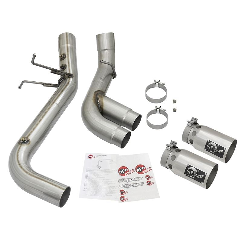 aFe Rebel XD 4 IN 409 Stainless Steel DPF-Back Exhaust w/Dual Polished Tips (49-44089-P)