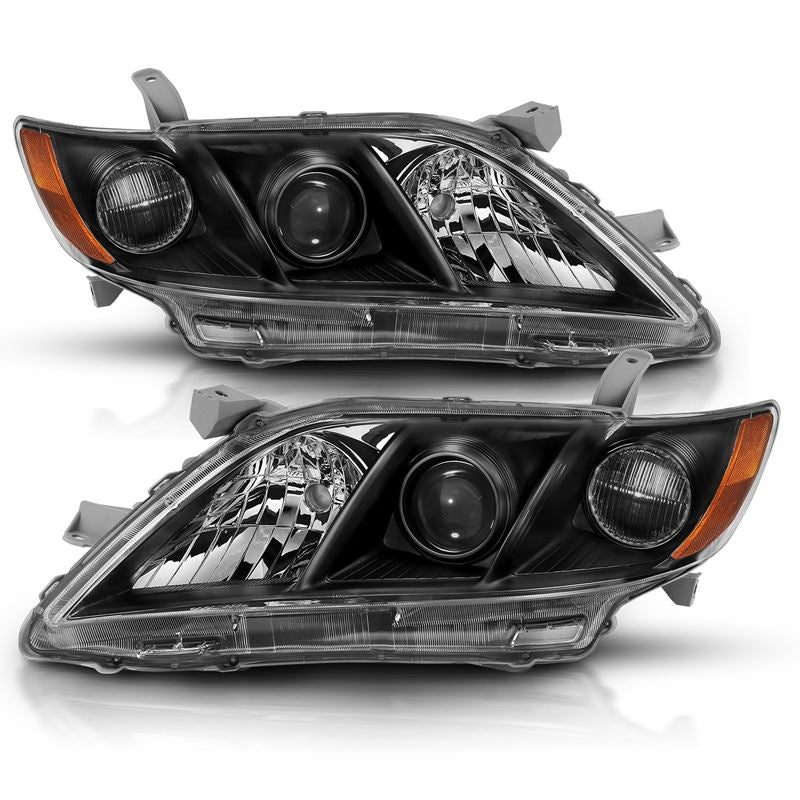 ANZO USA Projector Headlight Set, Black w/Amber, Pair, (121539)