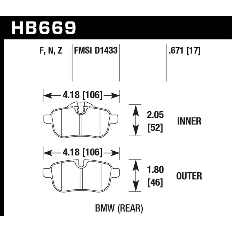 Hawk Performance Performance Ceramic Brake Pads (HB669Z.671)