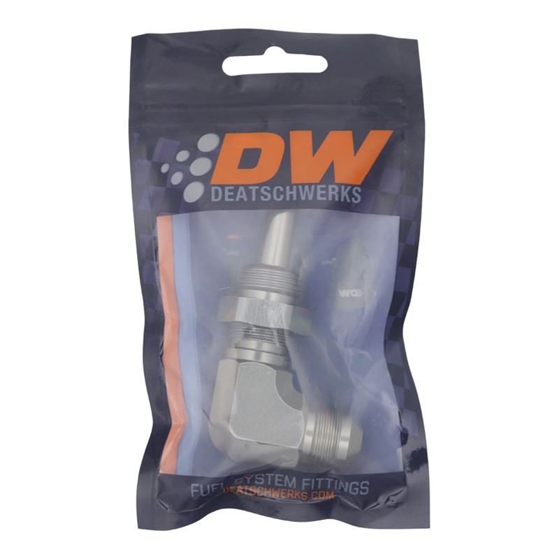 DeatschWerks 8AN Male Flare to 90-Degree 3/8in Single Hose Barb - Anodized DW Titanium (6-02-0742)