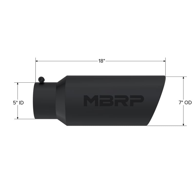 MBRP Exhaust Tip. 7in. O.D. Rolled End. 5in. let 18in. length. BLK (T5127BLK)