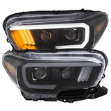 ANZO USA 2016-2017 Toyota Tacoma Projector Headlights w/ Plank Style Design Black/Amber w/ DRL (111379)