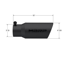 MBRP Exhaust Tip. 4in. O.D. Angled Rolled End. 3in. let. 10in. Length. Black Series (T5155BLK)