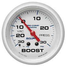 Load image into Gallery viewer, AutoMeter Marine White Gauge 2-5/8in Mechanical Vacuum/Boost Gauge 30INHG-30PSI (200775)