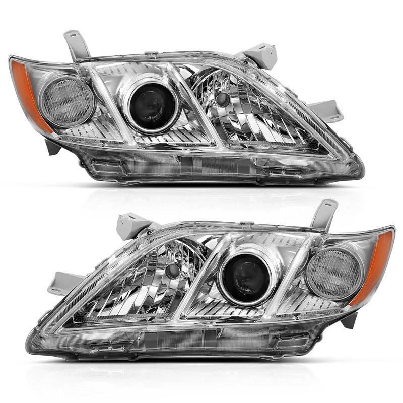 ANZO USA Projector Headlight Set, Clear Lens, Chrome w/Amber Housing, Pair, OE Replacement, (121551)