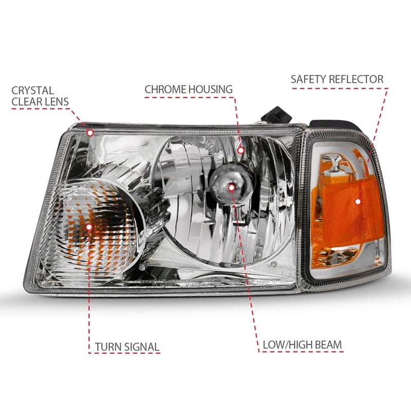 ANZO USA Crystal Headlight Set, Clear Lens, Chrome, Pair, w/Corner Lights, OE Replacement, (111484)