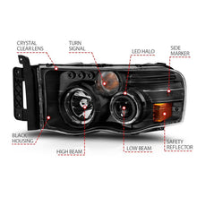 Load image into Gallery viewer, ANZO USA Projector Headlight Set w/Halo, Clear/Amber Lens, Black, Pair, (111490)