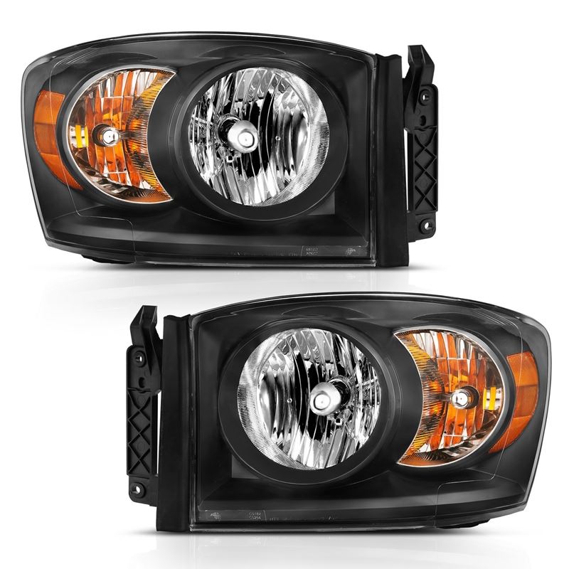 ANZO USA Crystal Headlight Set, Clear Lens, Black w/Amber Housing, Pair, (111427)