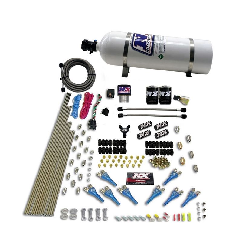 Nitrous Express Pro-Shk/Gas (200-600HP) 2 Fuel 1 Supershark Solenoid Nitrous Kit w/15lb Bottle (90206-15)