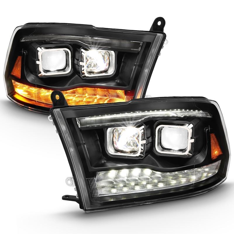 ANZO USA LED Projector Headlight w/Plank Style Switchback Black w/Amber Pair (111464)