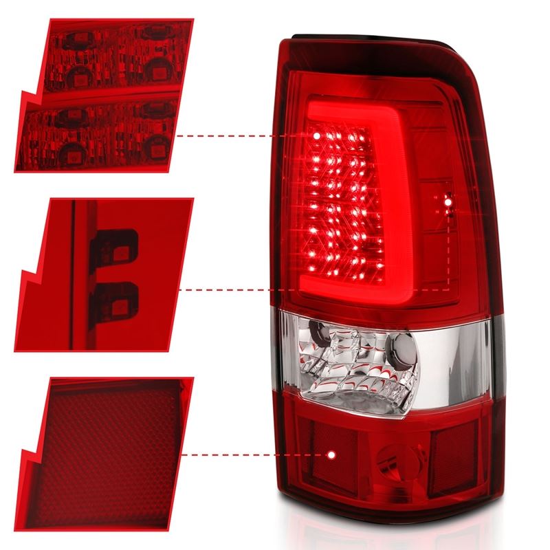 ANZO USA Tail Light Assembly, LED, Red/Clear Lens, Chrome, Pair, (311332)