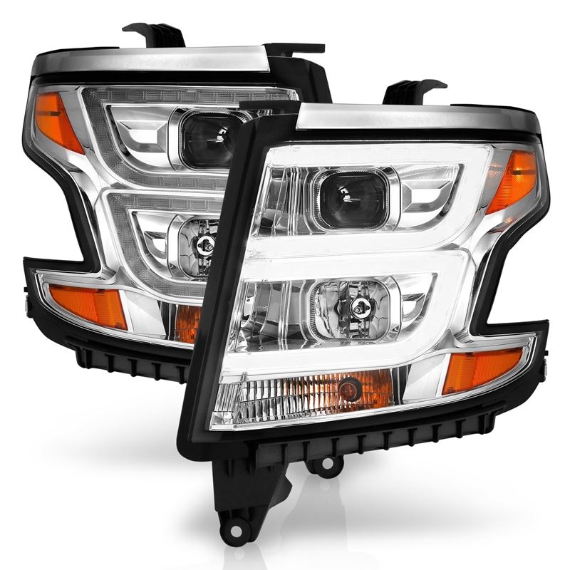 ANZO USA Projector Headlight Set, w/Plank Style, Chrome, w/DRL, Pair, (111493)