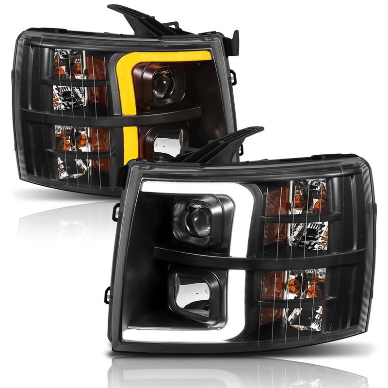 ANZO USA Projector Headlights w/Plank Style Switchback, Black w/Amber, Pair (111410)