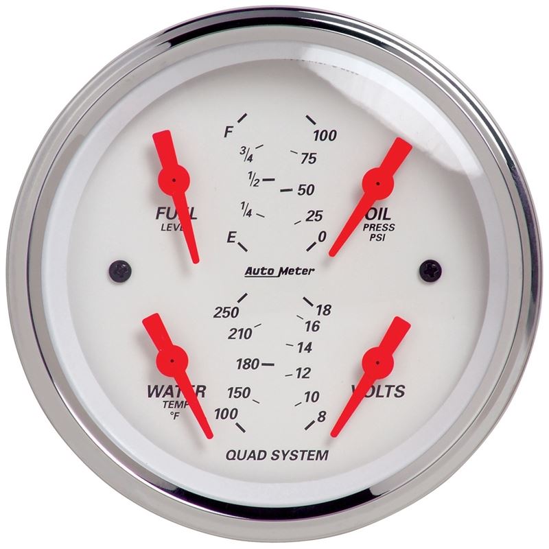 AutoMeter Arctic White 3-3/8in Kit Box w/Elec Speedo Elec Oil Press, Water Temp, Volt, Fuel Level (1308)