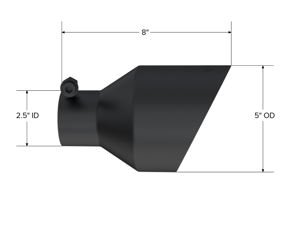MBRP Black-Coated Tip 2.5in ID, 5in OD Out, 8in Length, Angle Cut, Dual Wall (T5203BLK)
